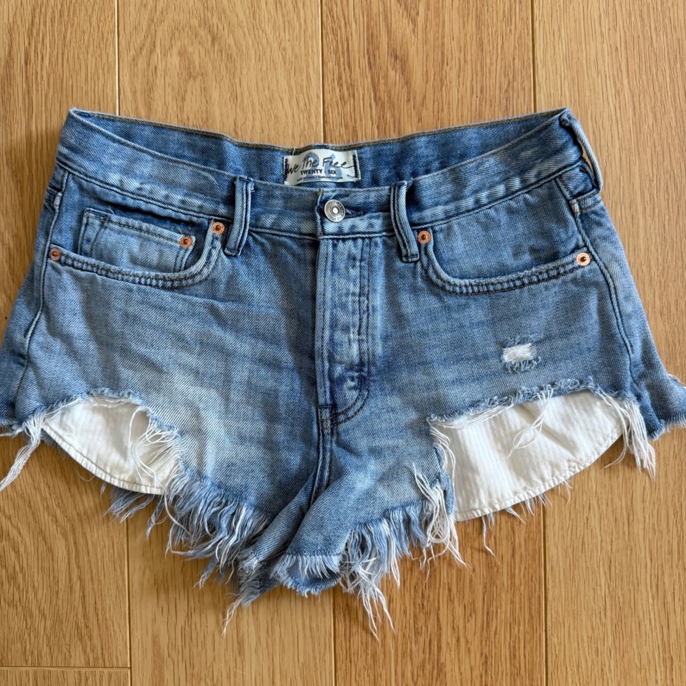 We The Free Denim Micro Cutoffs Women 26 Blue Distressed Frayed Shorts Mini